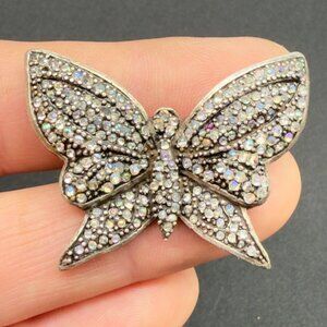 Vintage Sterling Silver Aurora Borealis Rhinestone Brooch Pin